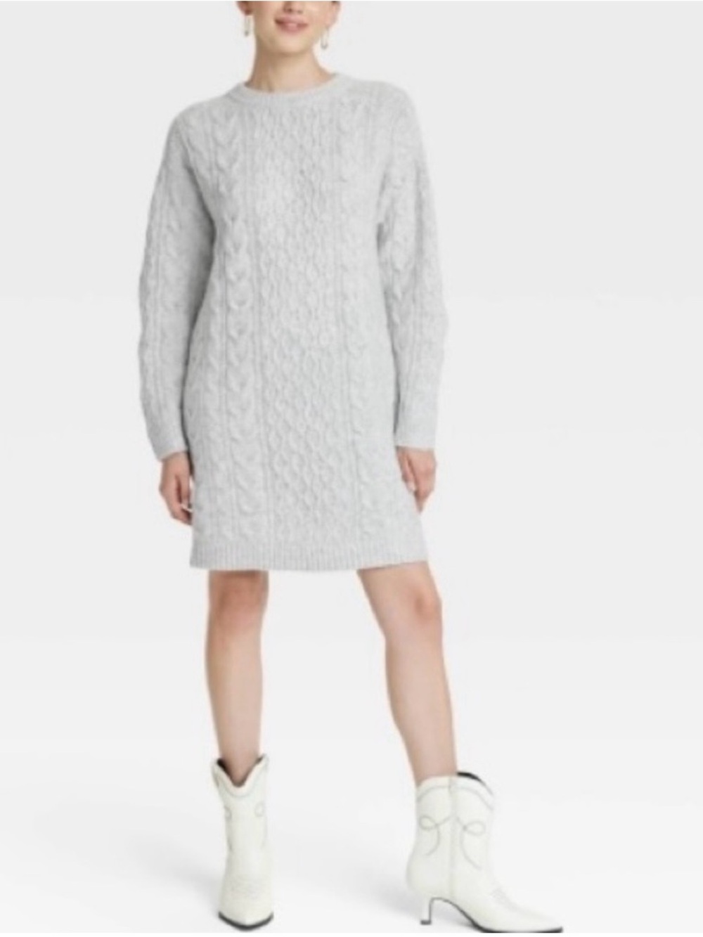 Women's Long Sleeve Cable Knit Mini Sweater Dress - Universal Thread Gray Medium